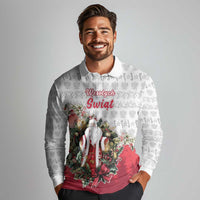 Poland Christmas Long Sleeve Polo Shirt Dziadek Mroz With Wreath - Wonder Print Shop