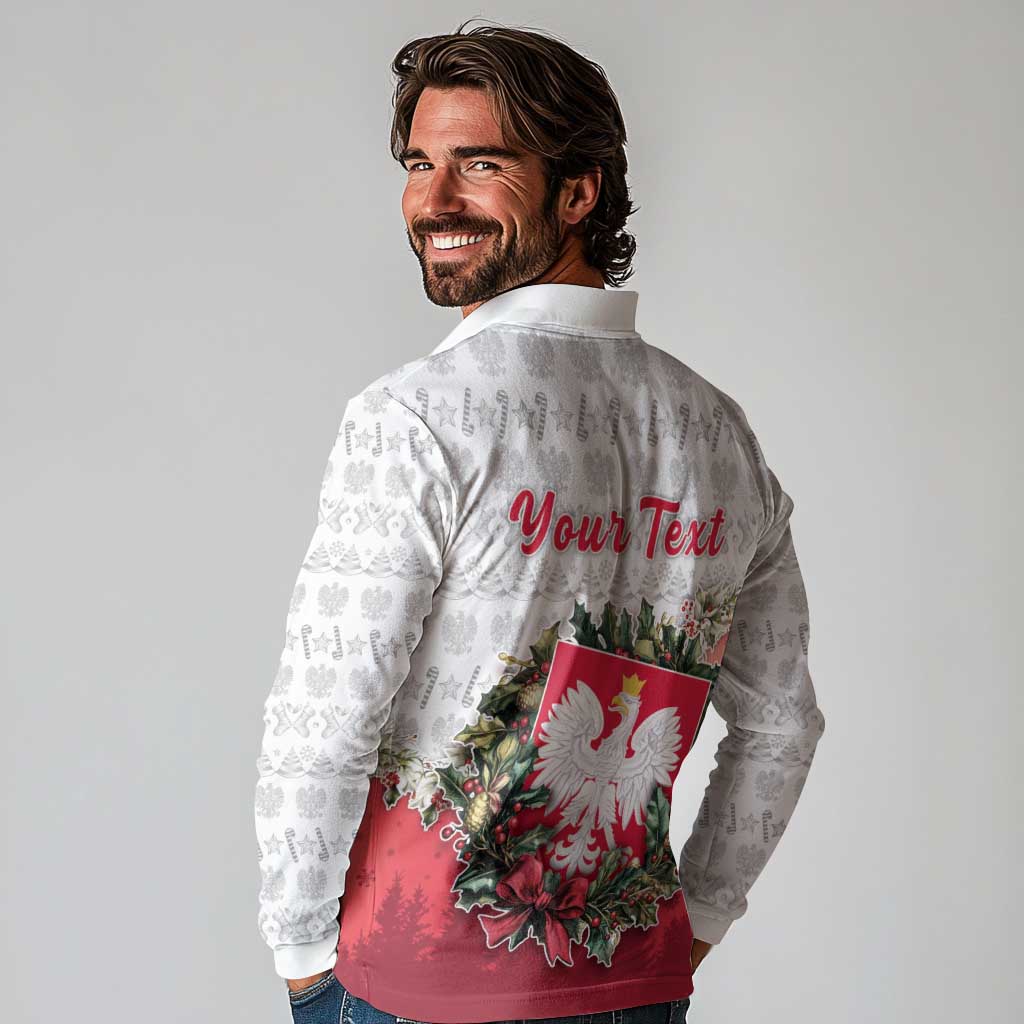 Poland Christmas Long Sleeve Polo Shirt Dziadek Mroz With Wreath - Wonder Print Shop