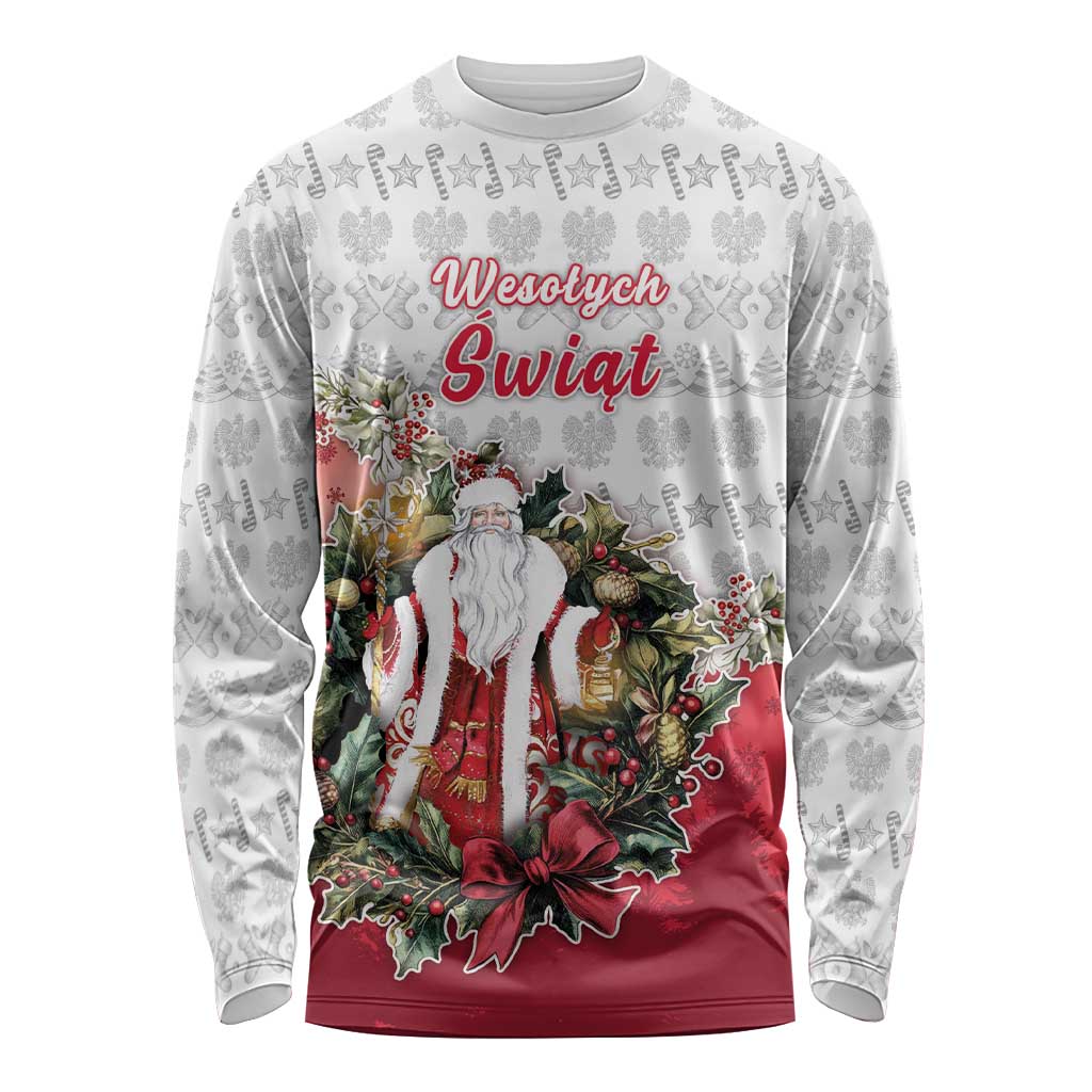 Poland Christmas Long Sleeve Shirt Dziadek Mroz With Wreath - Wonder Print Shop