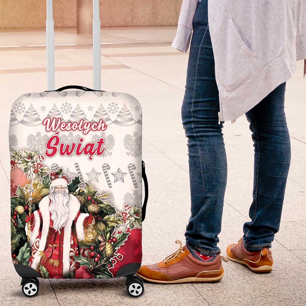 Poland Christmas Luggage Cover Dziadek Mroz With Wreath - Wonder Print Shop