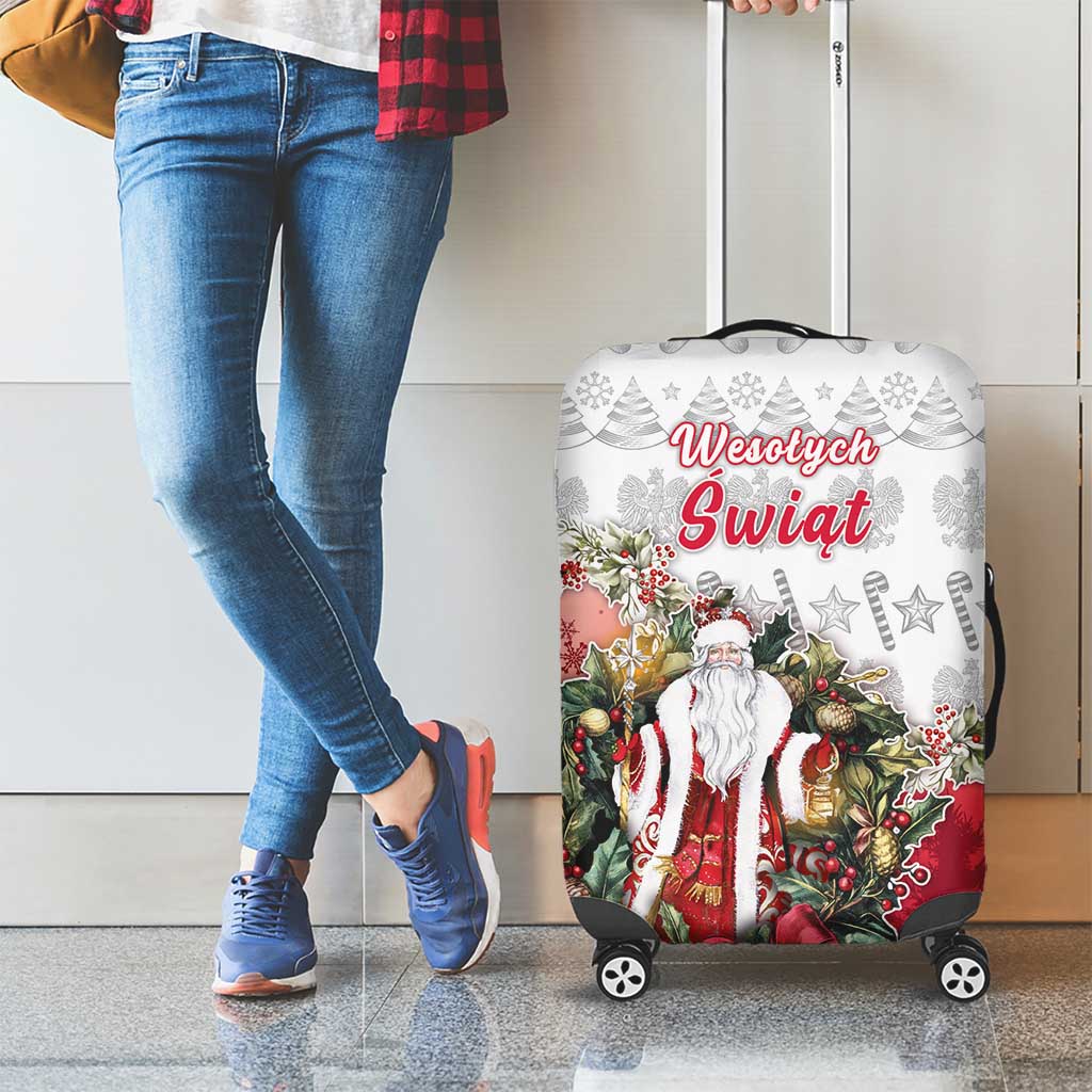 Poland Christmas Luggage Cover Dziadek Mroz With Wreath - Wonder Print Shop