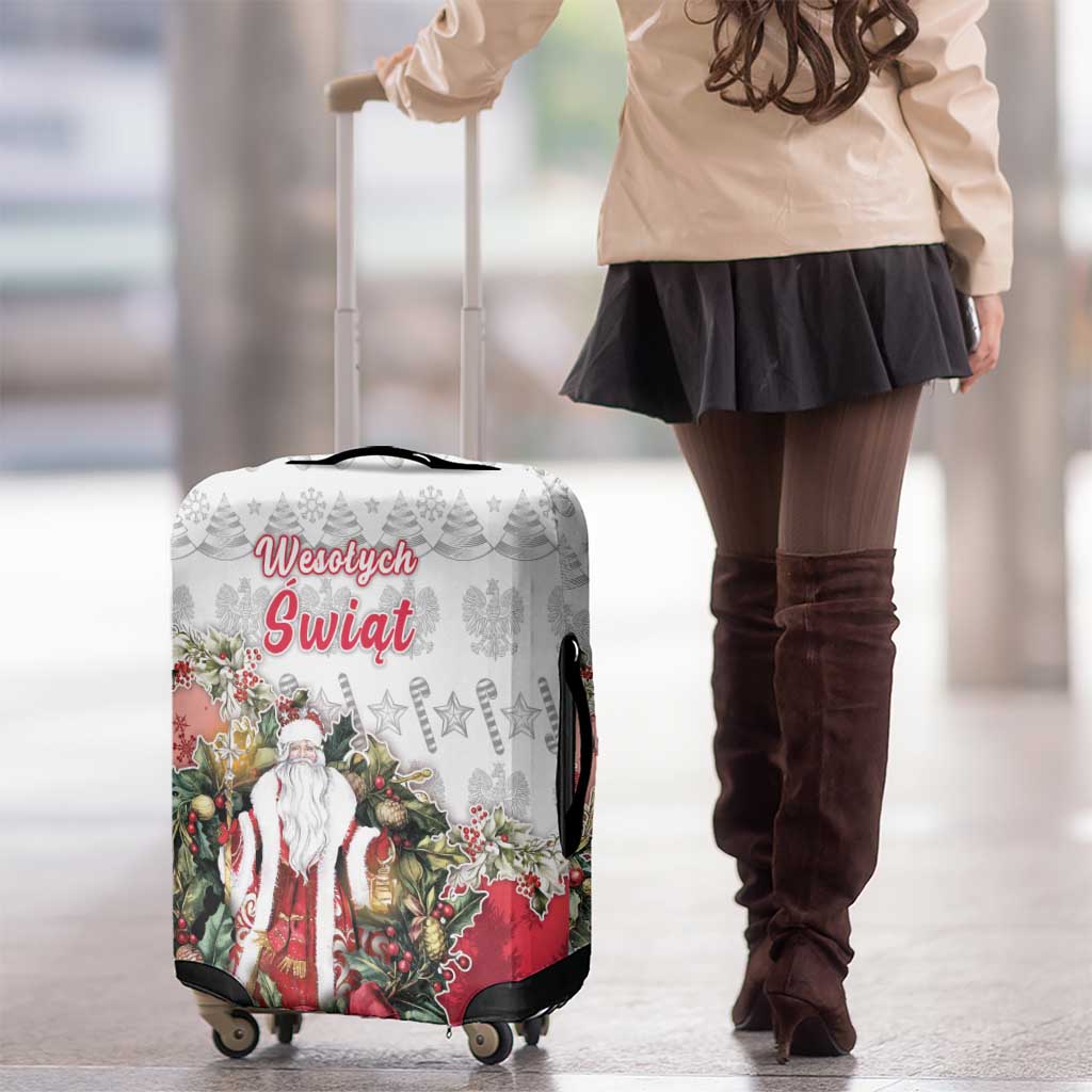 Poland Christmas Luggage Cover Dziadek Mroz With Wreath - Wonder Print Shop
