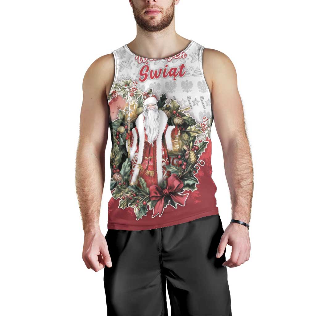 Poland Christmas Men Tank Top Dziadek Mroz With Wreath - Wonder Print Shop
