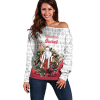 Poland Christmas Off Shoulder Sweater Dziadek Mroz With Wreath - Wonder Print Shop