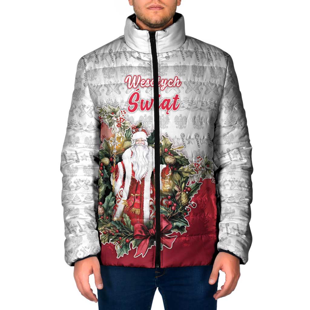 Poland Christmas Padded Jacket Dziadek Mroz With Wreath - Wonder Print Shop