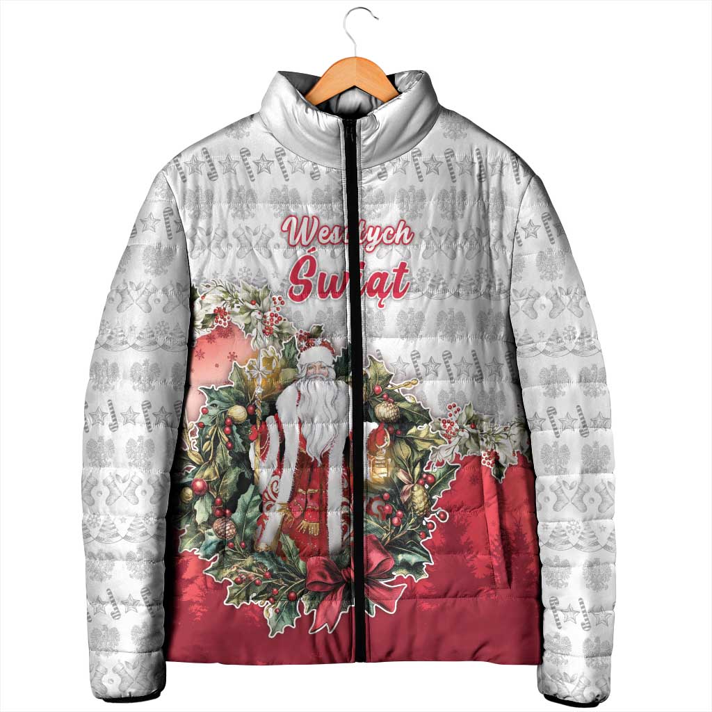 Poland Christmas Padded Jacket Dziadek Mroz With Wreath - Wonder Print Shop