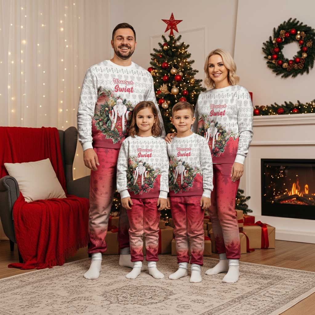 Personalized Poland Christmas Pajama Set Dziadek Mroz With Wreath - Wonder Print Shop