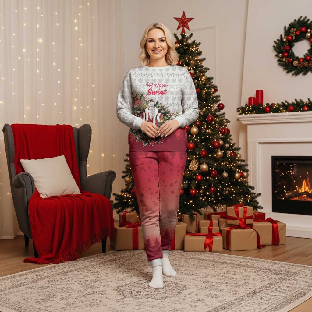 Personalized Poland Christmas Pajama Set Dziadek Mroz With Wreath - Wonder Print Shop