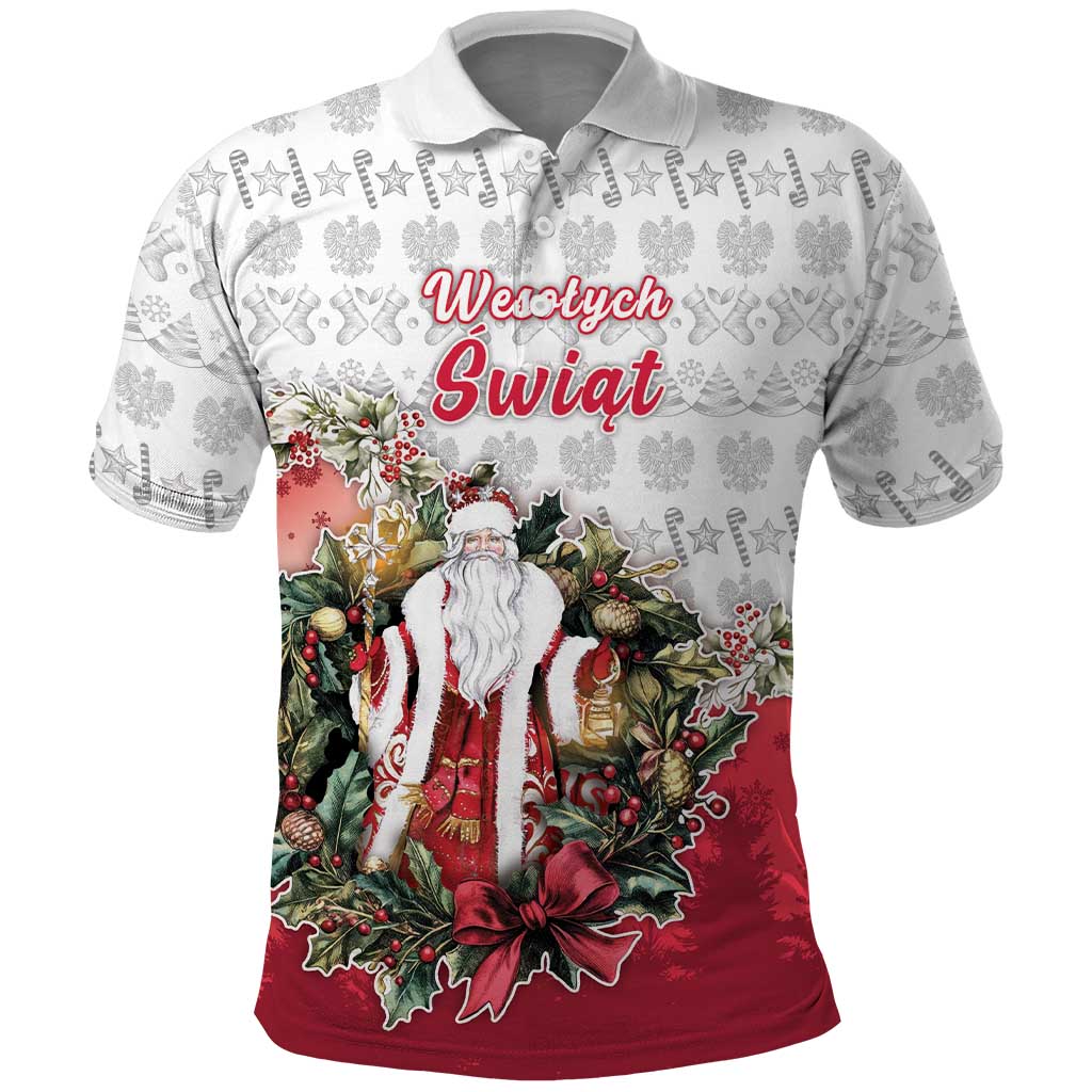 Poland Christmas Polo Shirt Dziadek Mroz With Wreath - Wonder Print Shop