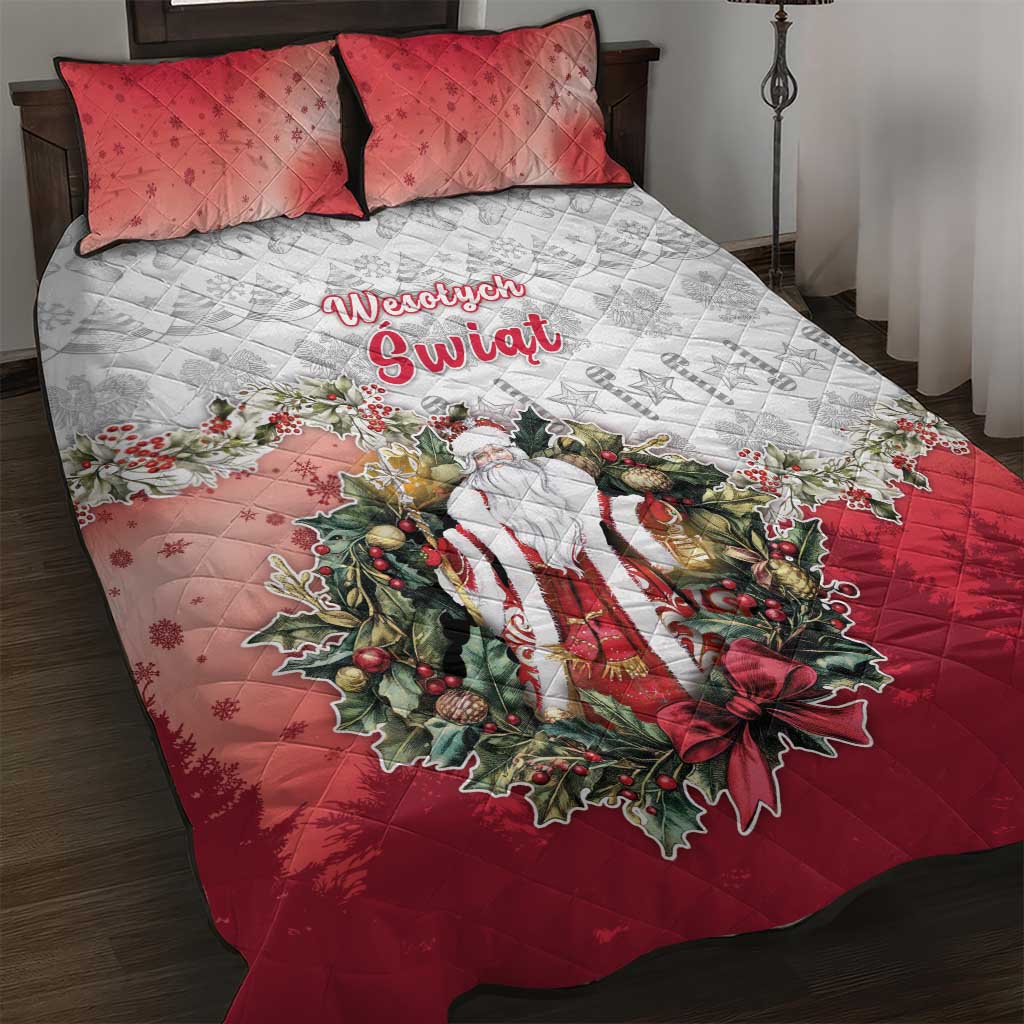 Poland Christmas Quilt Bed Set Dziadek Mroz With Wreath - Wonder Print Shop