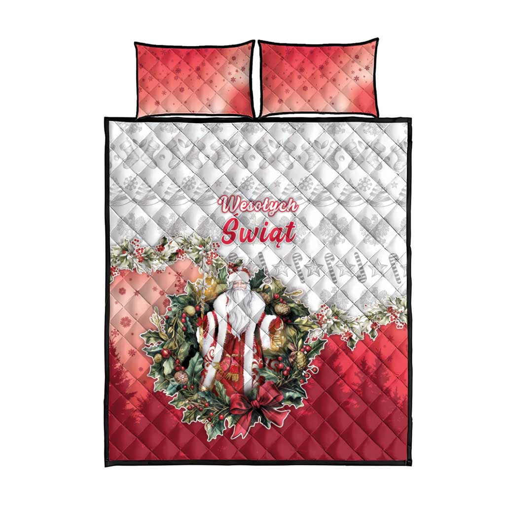Poland Christmas Quilt Bed Set Dziadek Mroz With Wreath - Wonder Print Shop