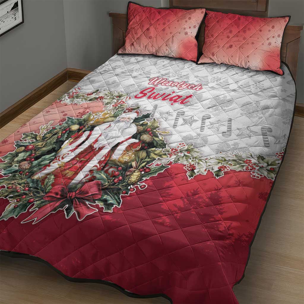 Poland Christmas Quilt Bed Set Dziadek Mroz With Wreath - Wonder Print Shop