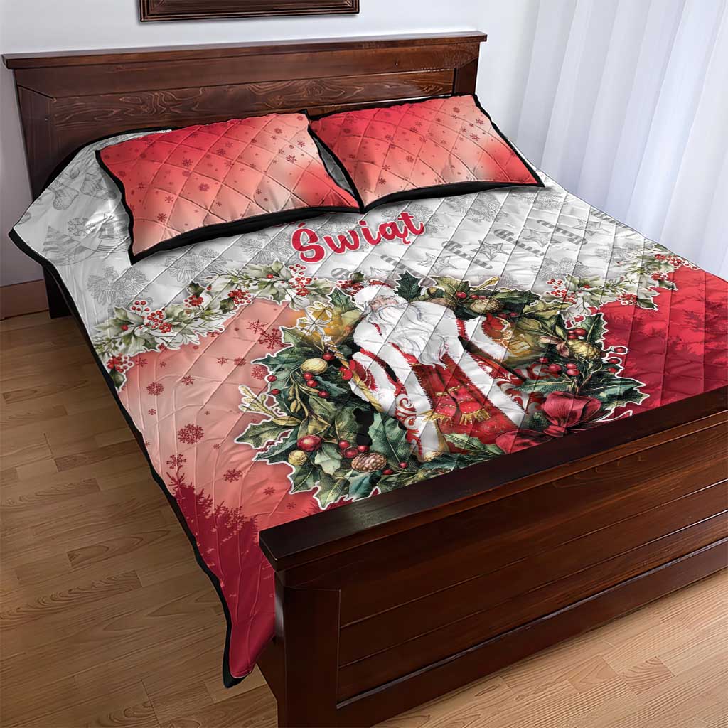 Poland Christmas Quilt Bed Set Dziadek Mroz With Wreath - Wonder Print Shop