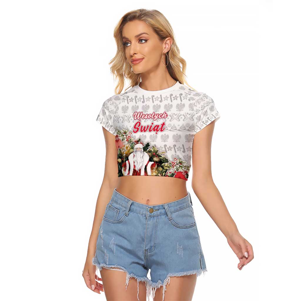 Poland Christmas Raglan Cropped T Shirt Dziadek Mroz With Wreath - Wonder Print Shop