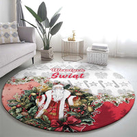 Poland Christmas Round Carpet Dziadek Mroz With Wreath - Wonder Print Shop