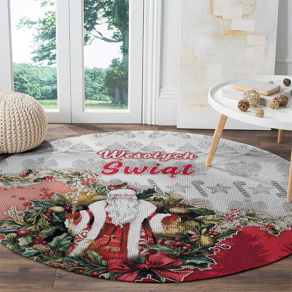 Poland Christmas Round Carpet Dziadek Mroz With Wreath - Wonder Print Shop