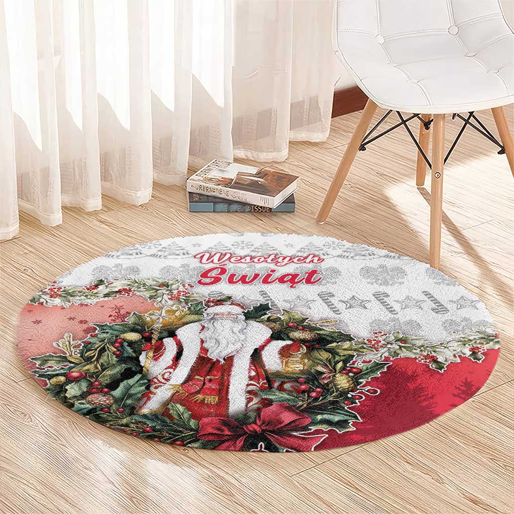 Poland Christmas Round Carpet Dziadek Mroz With Wreath - Wonder Print Shop