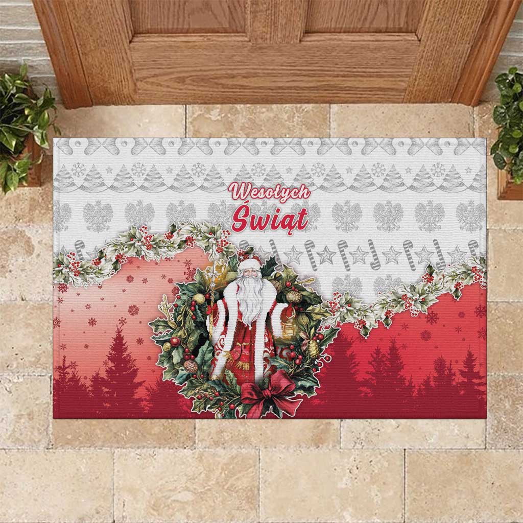 Poland Christmas Rubber Doormat Dziadek Mroz With Wreath - Wonder Print Shop