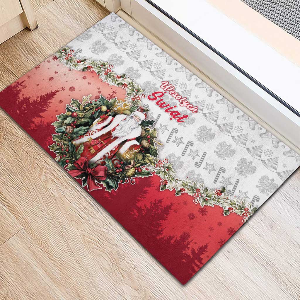 Poland Christmas Rubber Doormat Dziadek Mroz With Wreath - Wonder Print Shop