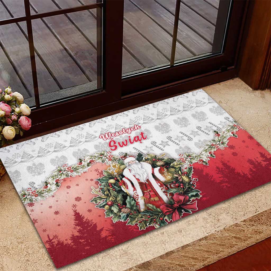 Poland Christmas Rubber Doormat Dziadek Mroz With Wreath - Wonder Print Shop