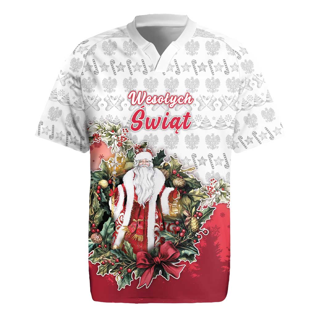 Poland Christmas Rugby Jersey Dziadek Mroz With Wreath - Wonder Print Shop