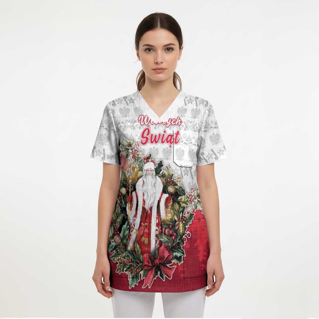 Poland Christmas Scrub Top Dziadek Mroz With Wreath - Wonder Print Shop