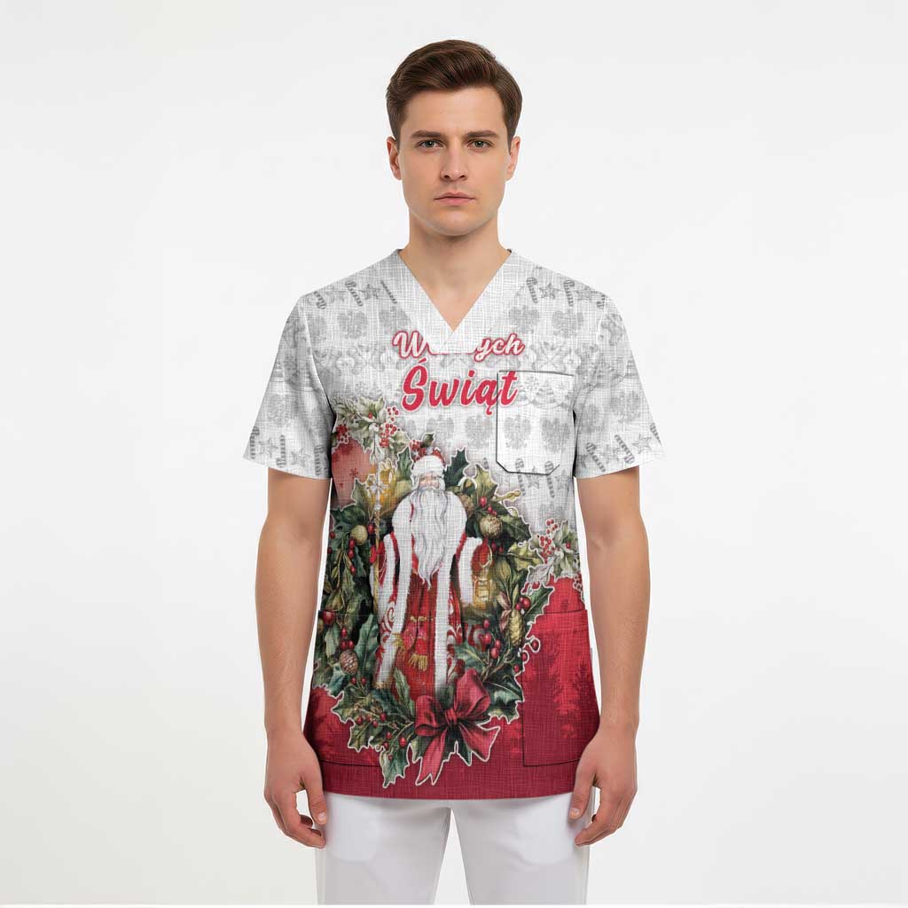 Poland Christmas Scrub Top Dziadek Mroz With Wreath - Wonder Print Shop