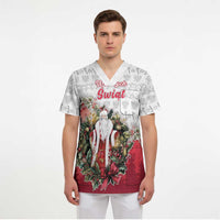 Poland Christmas Scrub Top Dziadek Mroz With Wreath - Wonder Print Shop