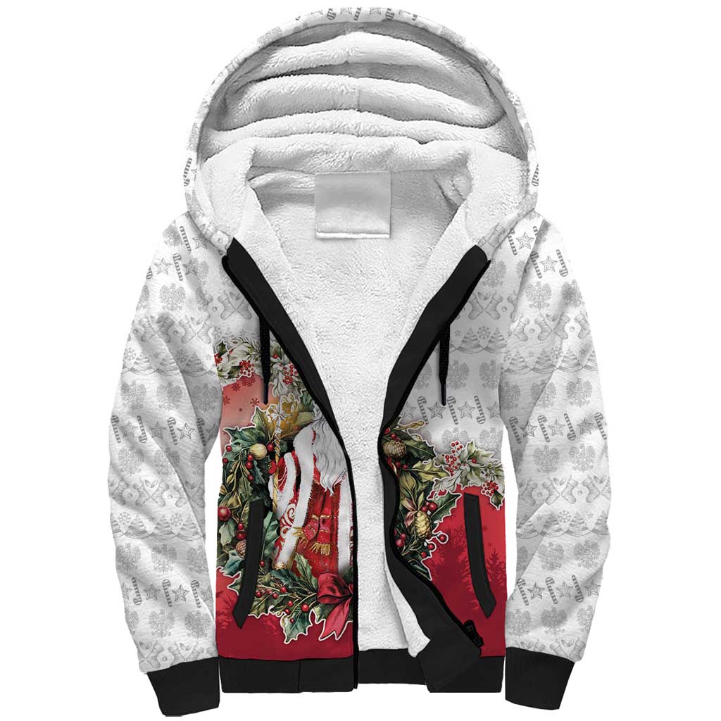 Poland Christmas Sherpa Hoodie Dziadek Mroz With Wreath - Wonder Print Shop