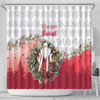 Poland Christmas Shower Curtain Dziadek Mroz With Wreath - Wonder Print Shop