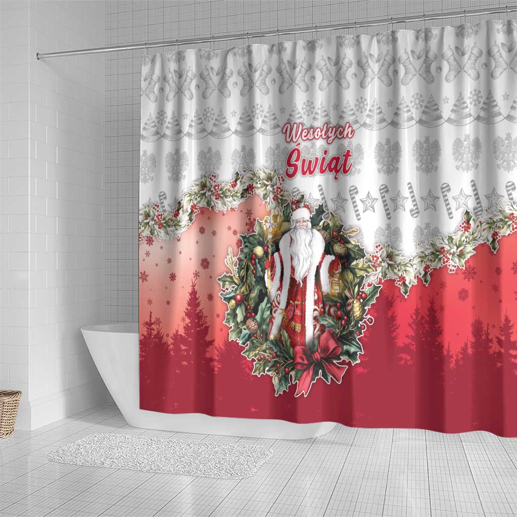 Poland Christmas Shower Curtain Dziadek Mroz With Wreath - Wonder Print Shop