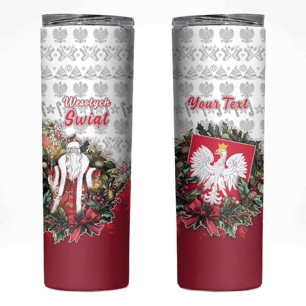 Poland Christmas Skinny Tumbler Dziadek Mroz With Wreath - Wonder Print Shop