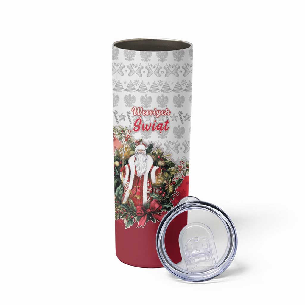 Poland Christmas Skinny Tumbler Dziadek Mroz With Wreath - Wonder Print Shop