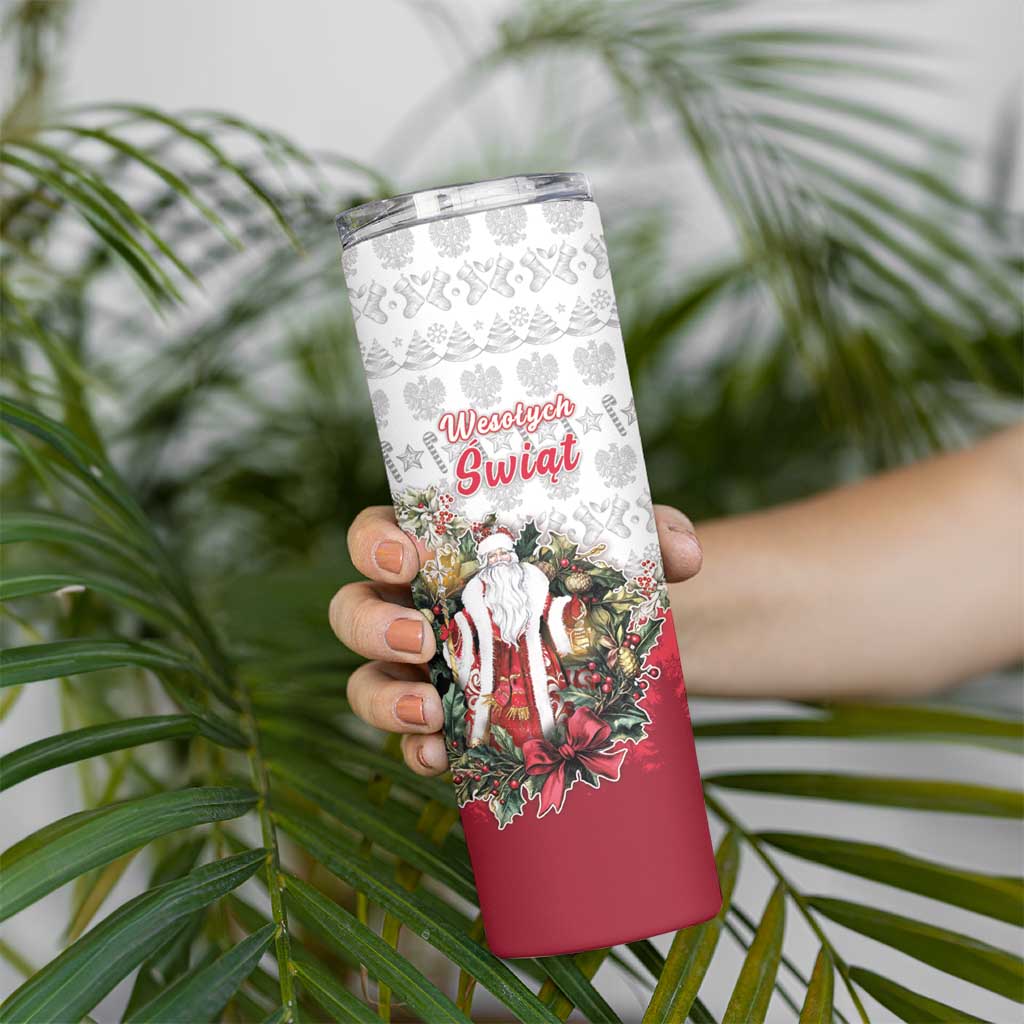 Poland Christmas Skinny Tumbler Dziadek Mroz With Wreath - Wonder Print Shop