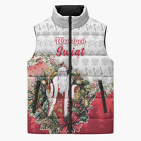 Poland Christmas Sleeveless Puffer Jacket Dziadek Mroz With Wreath - Wonder Print Shop