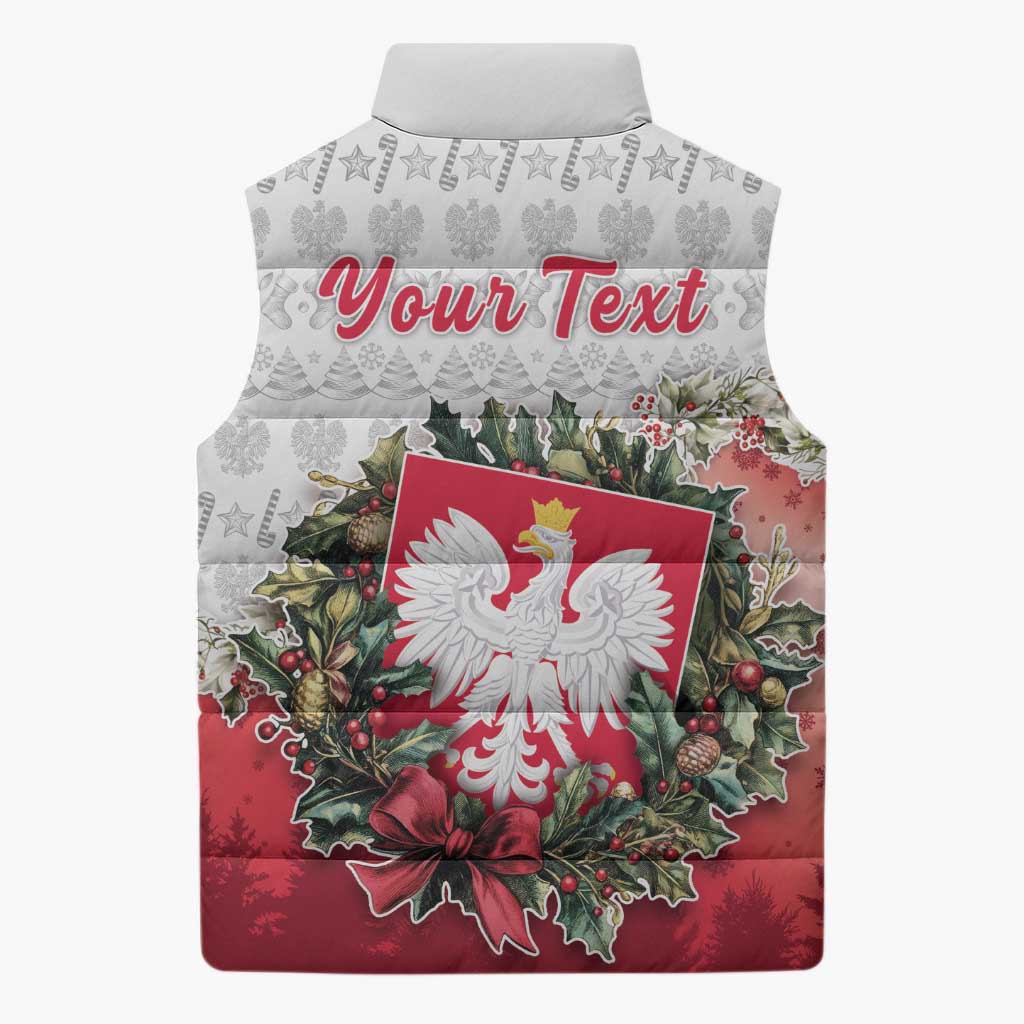 Poland Christmas Sleeveless Puffer Jacket Dziadek Mroz With Wreath - Wonder Print Shop
