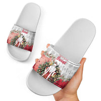 Poland Christmas Slide Sandals Dziadek Mroz With Wreath - Wonder Print Shop