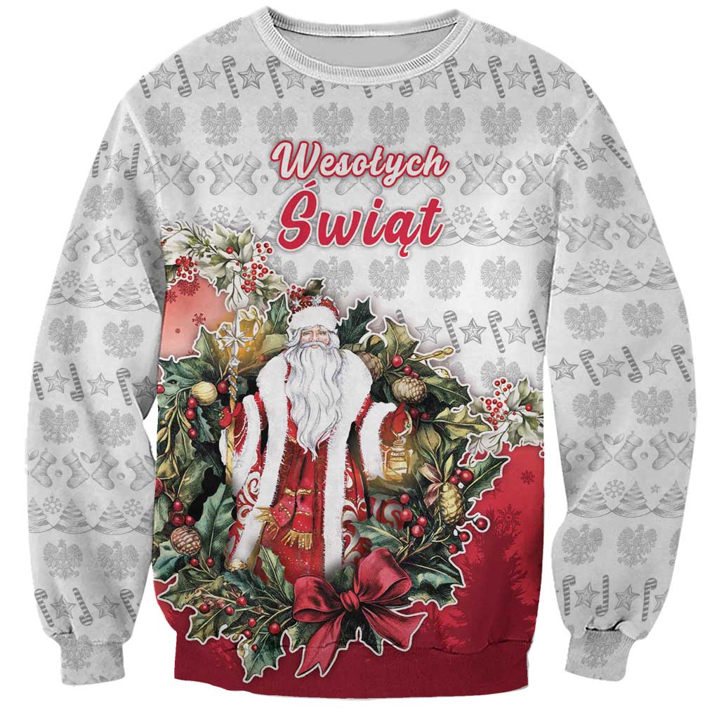 Poland Christmas Sweatshirt Dziadek Mroz With Wreath - Wonder Print Shop