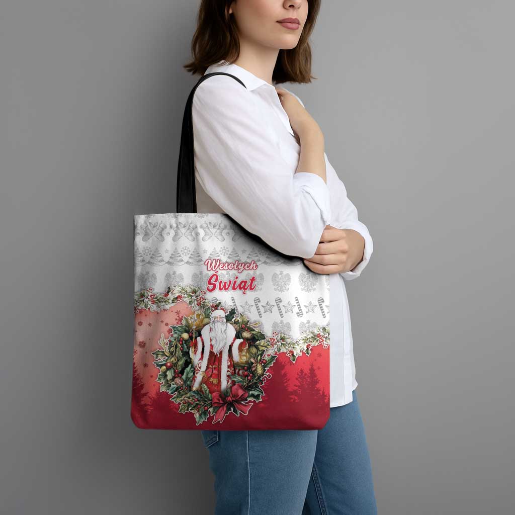 Poland Christmas Tote Bag Dziadek Mroz With Wreath - Wonder Print Shop