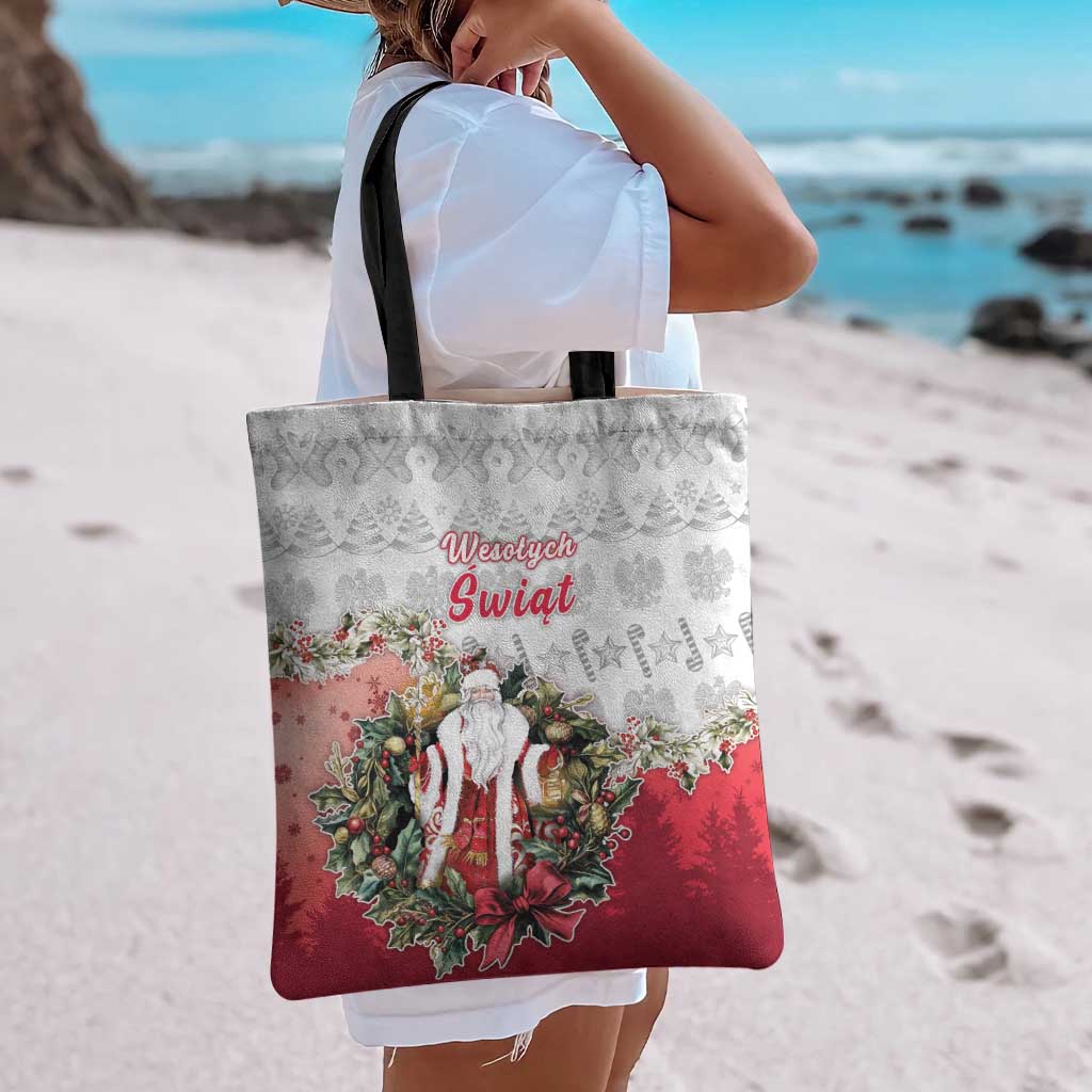 Poland Christmas Tote Bag Dziadek Mroz With Wreath - Wonder Print Shop