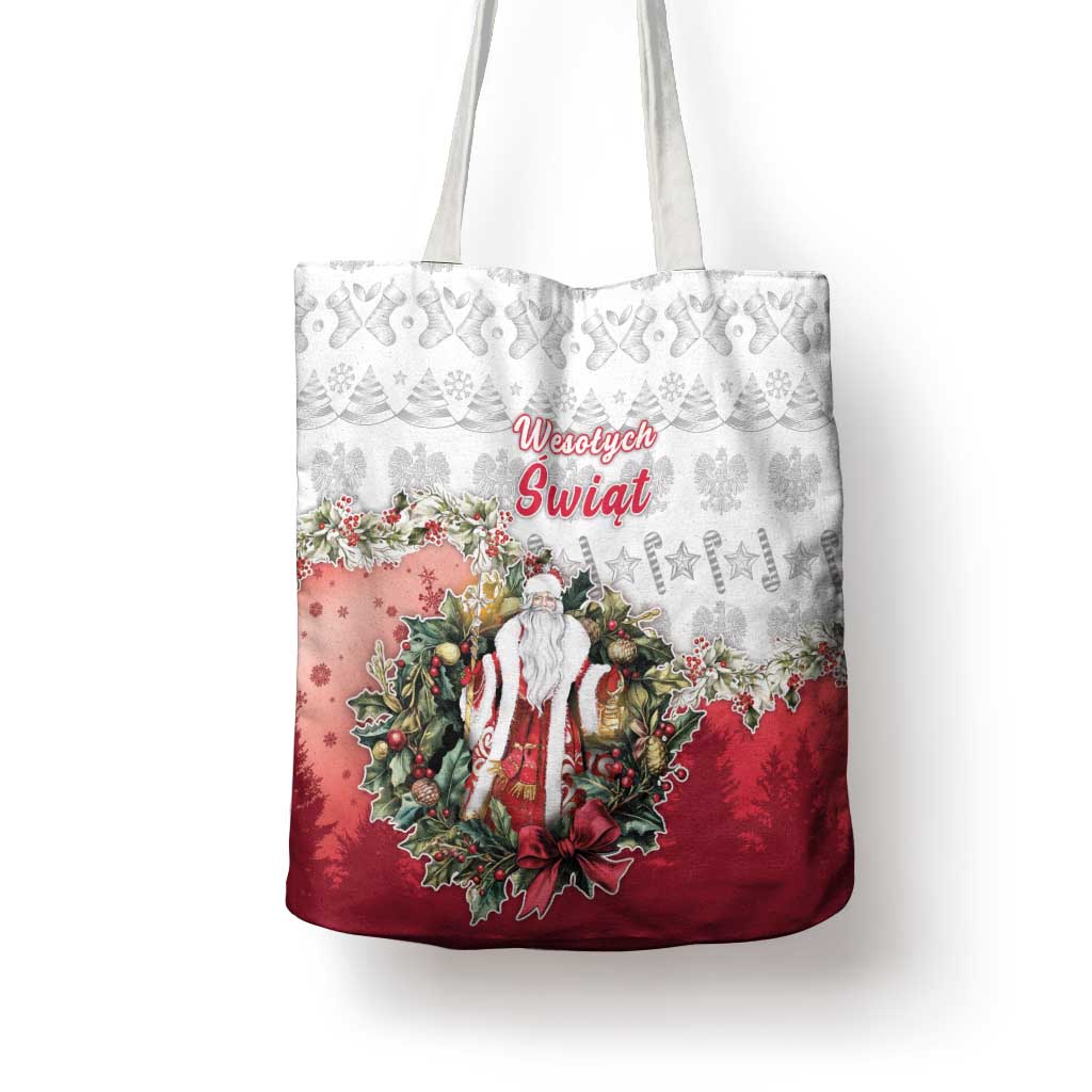 Poland Christmas Tote Bag Dziadek Mroz With Wreath - Wonder Print Shop