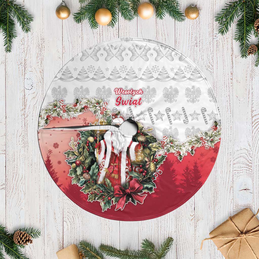 Poland Christmas Tree Skirt Dziadek Mroz With Wreath - Wonder Print Shop