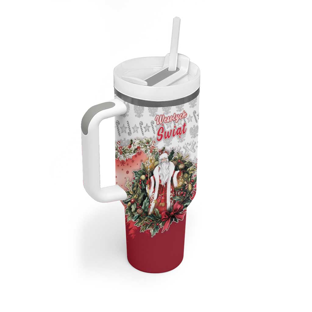 Poland Christmas Tumbler With Handle Dziadek Mroz With Wreath - Wonder Print Shop
