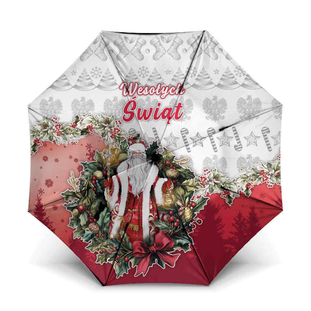 Poland Christmas Umbrella Dziadek Mroz With Wreath - Wonder Print Shop