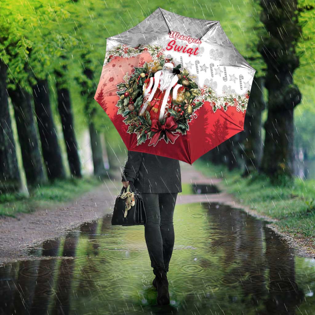 Poland Christmas Umbrella Dziadek Mroz With Wreath - Wonder Print Shop