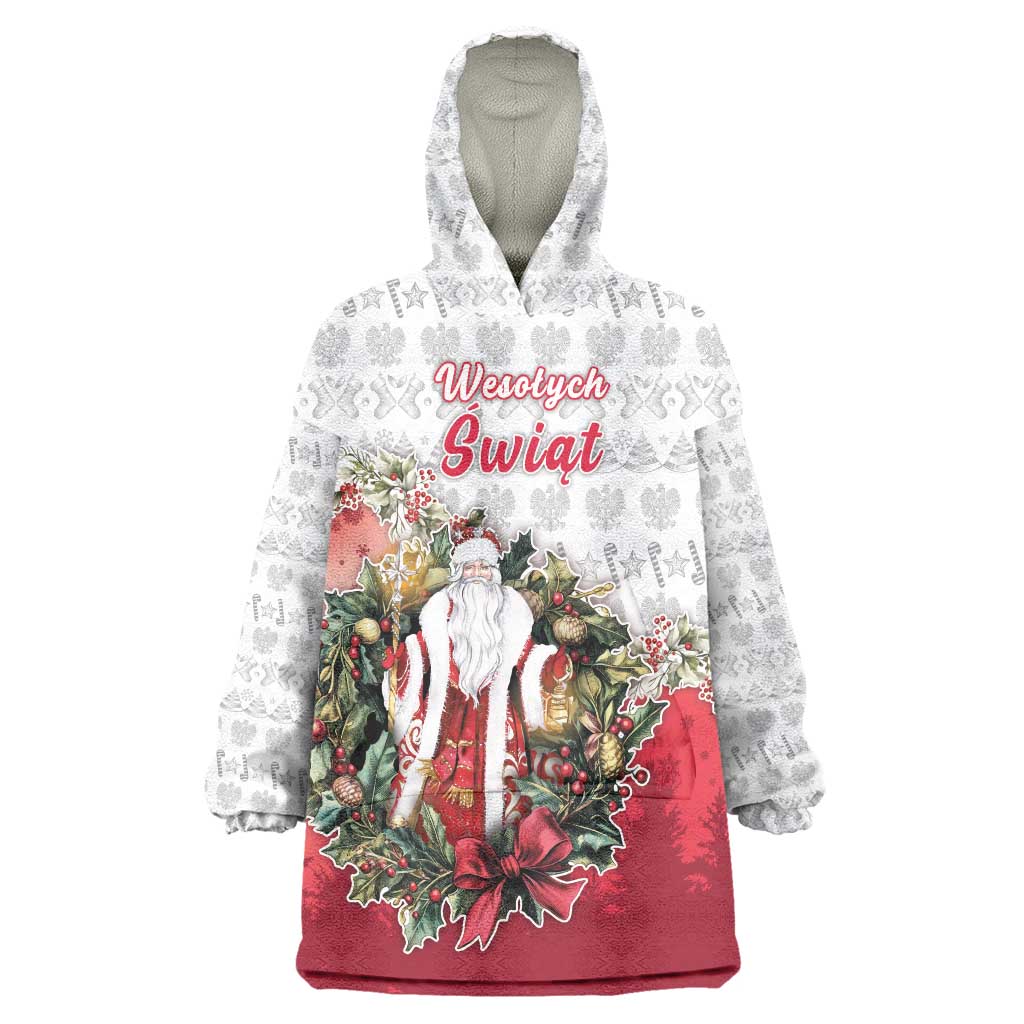 Poland Christmas Wearable Blanket Hoodie Dziadek Mroz With Wreath - Wonder Print Shop