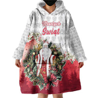 Poland Christmas Wearable Blanket Hoodie Dziadek Mroz With Wreath - Wonder Print Shop