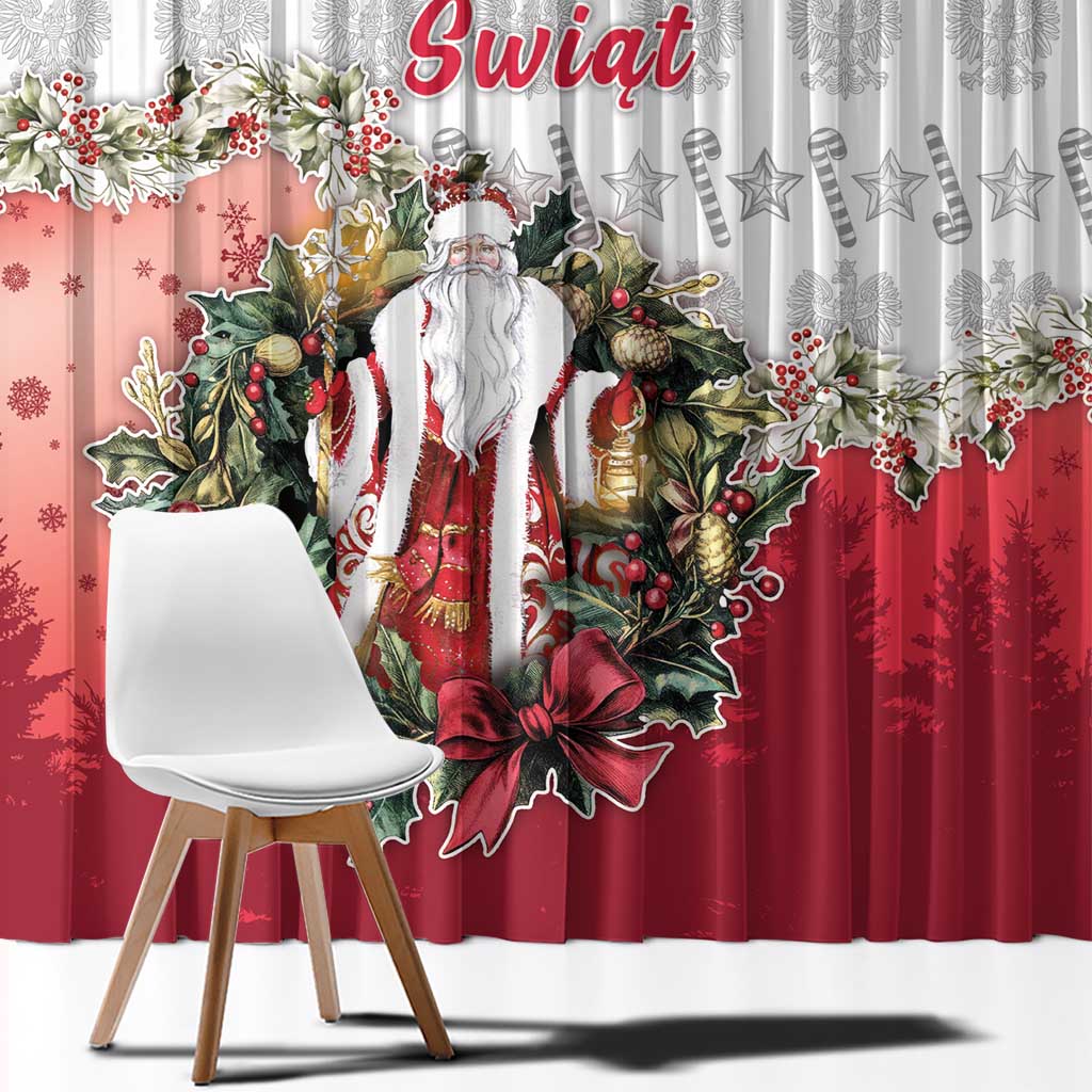 Poland Christmas Window Curtain Dziadek Mroz With Wreath - Wonder Print Shop