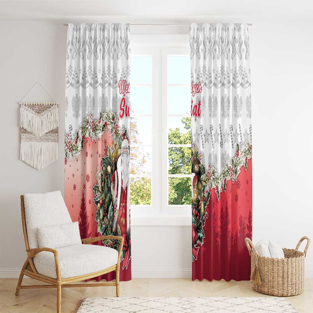 Poland Christmas Window Curtain Dziadek Mroz With Wreath - Wonder Print Shop