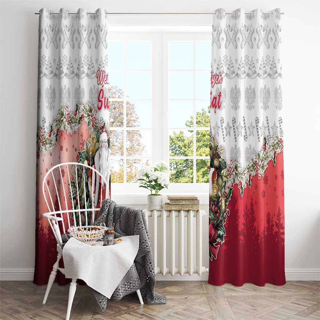 Poland Christmas Window Curtain Dziadek Mroz With Wreath - Wonder Print Shop